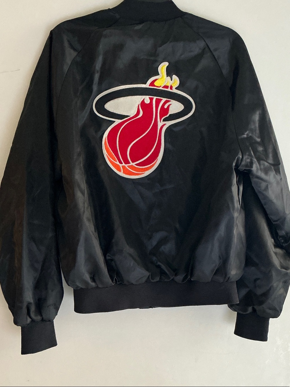 Vintage Miami Heat Chalk Line Satin Bomber Jacket Made in USA Size L – Rare